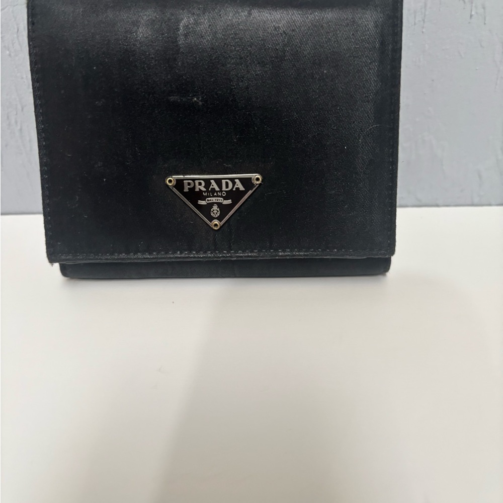 Prada Elegant Black Triangular Logo Wallet